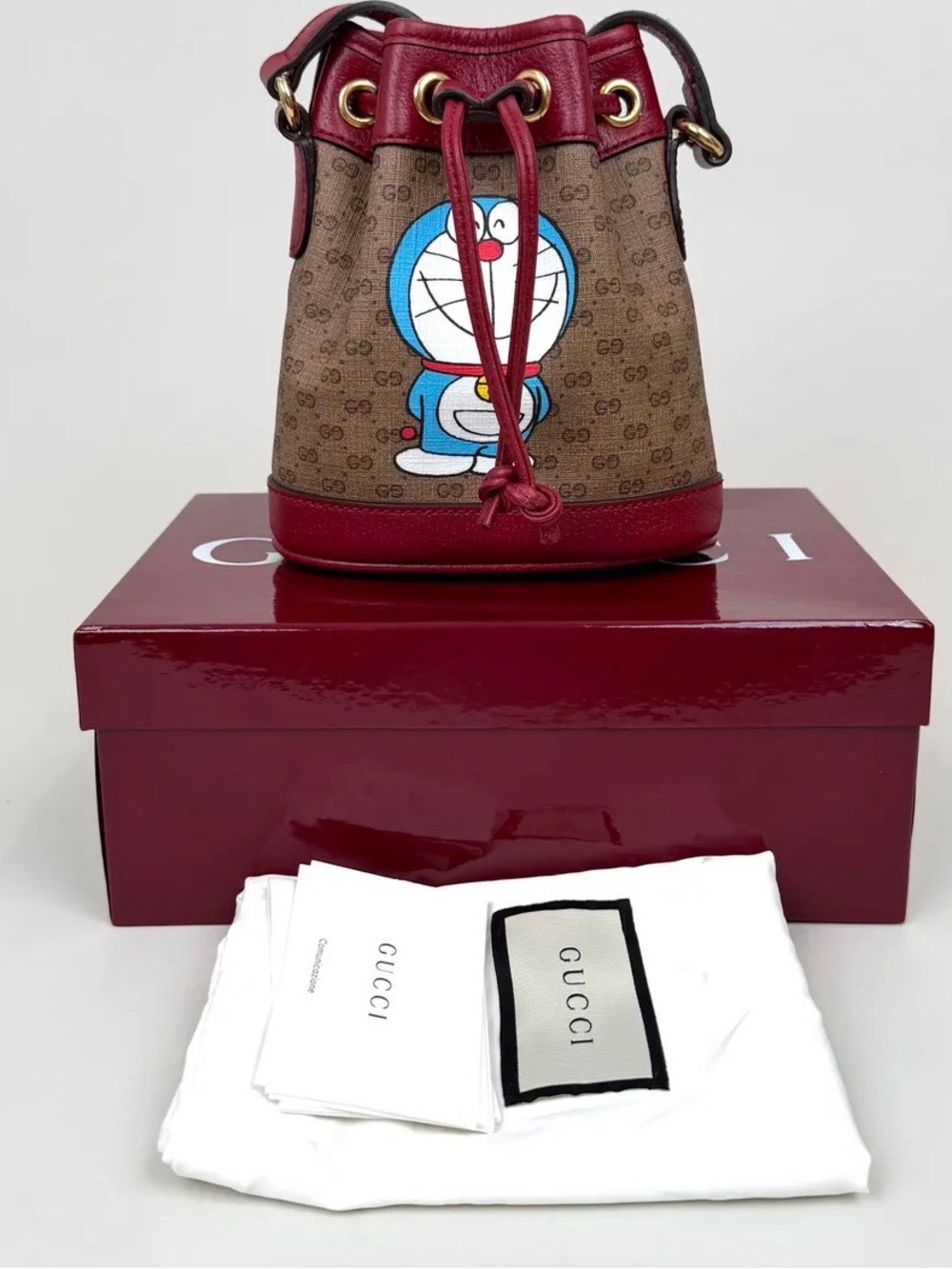 Gucci Doraemon Bucket Bag Printed Mini GG Coated Canvas Mini